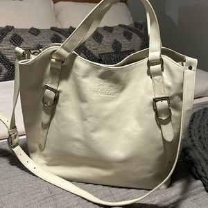 Rowallan Cream Leather Tote- EUC